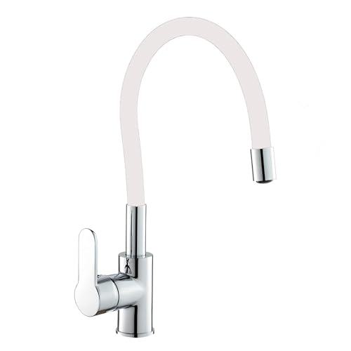 NXUS Kitchen Sink Mixer Taps Faucet, Brass Rubber Material Ceramic Valve, Washbasin Faucet (White)