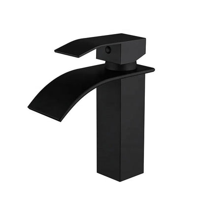 NXUS Waterfall Single Handle Bathroom Vessel Sink Faucet (Black, Short Black)