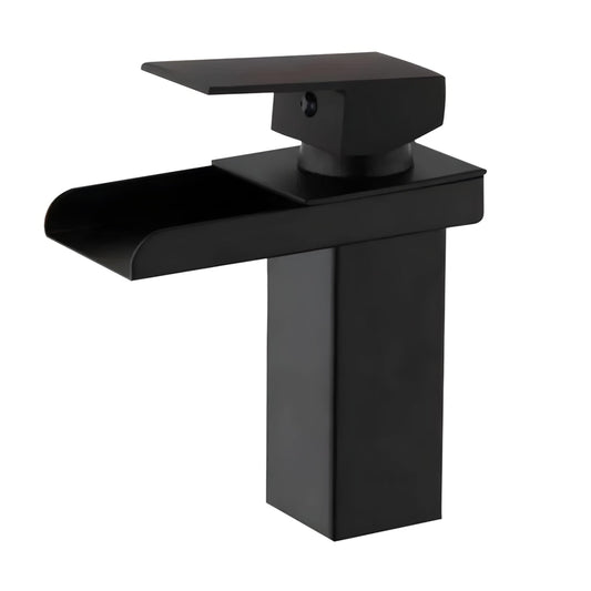 NXUS Waterfall Bathroom Basin Mixer Tap, Single Handle, Hot and Cold Water, Short (Black)