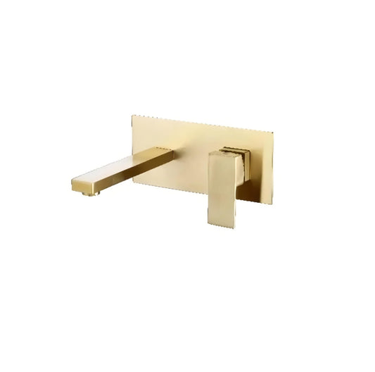 NXUS Wall Mounted Basin Mixer Tap, Single Lever, for Bathroom Sink (Gold)