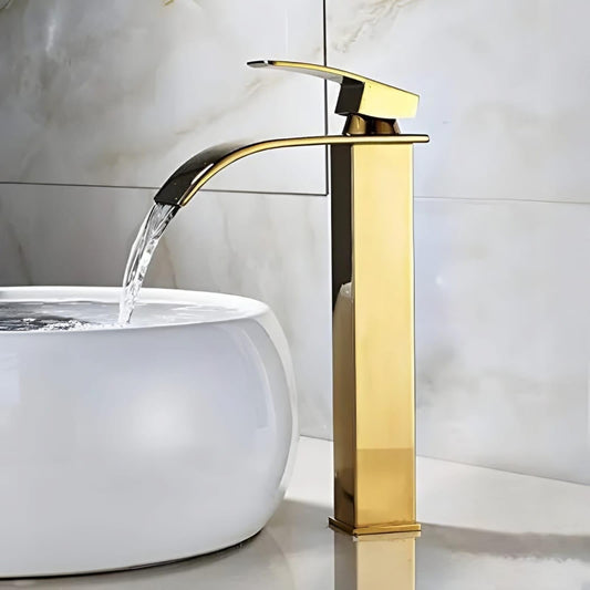 NXUS Waterfall Single Handle Bathroom Vessel Sink Faucet (Gold, Tall Gold)