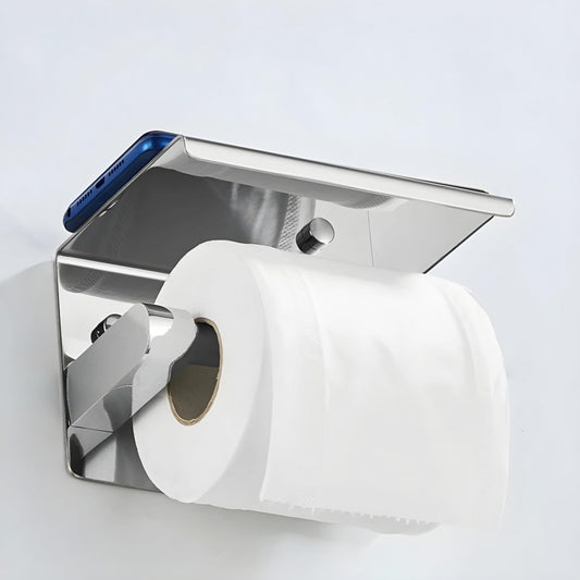 NXUS Toilet Paper Holder with Shelves Toilet Roll Holder with Phone Storage and Stainless Steel Tissue Holder Bathroom Wall Mounted (Chrome)