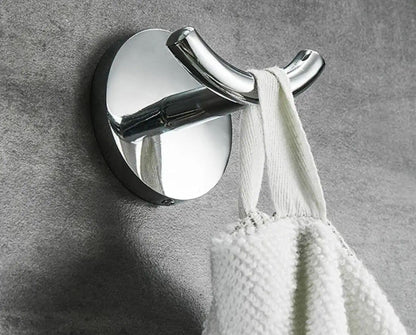 NXUS Double Robe Hook Bathroom Wall Mounted Shower Towel Hanger, Metal, Durable, Chrome