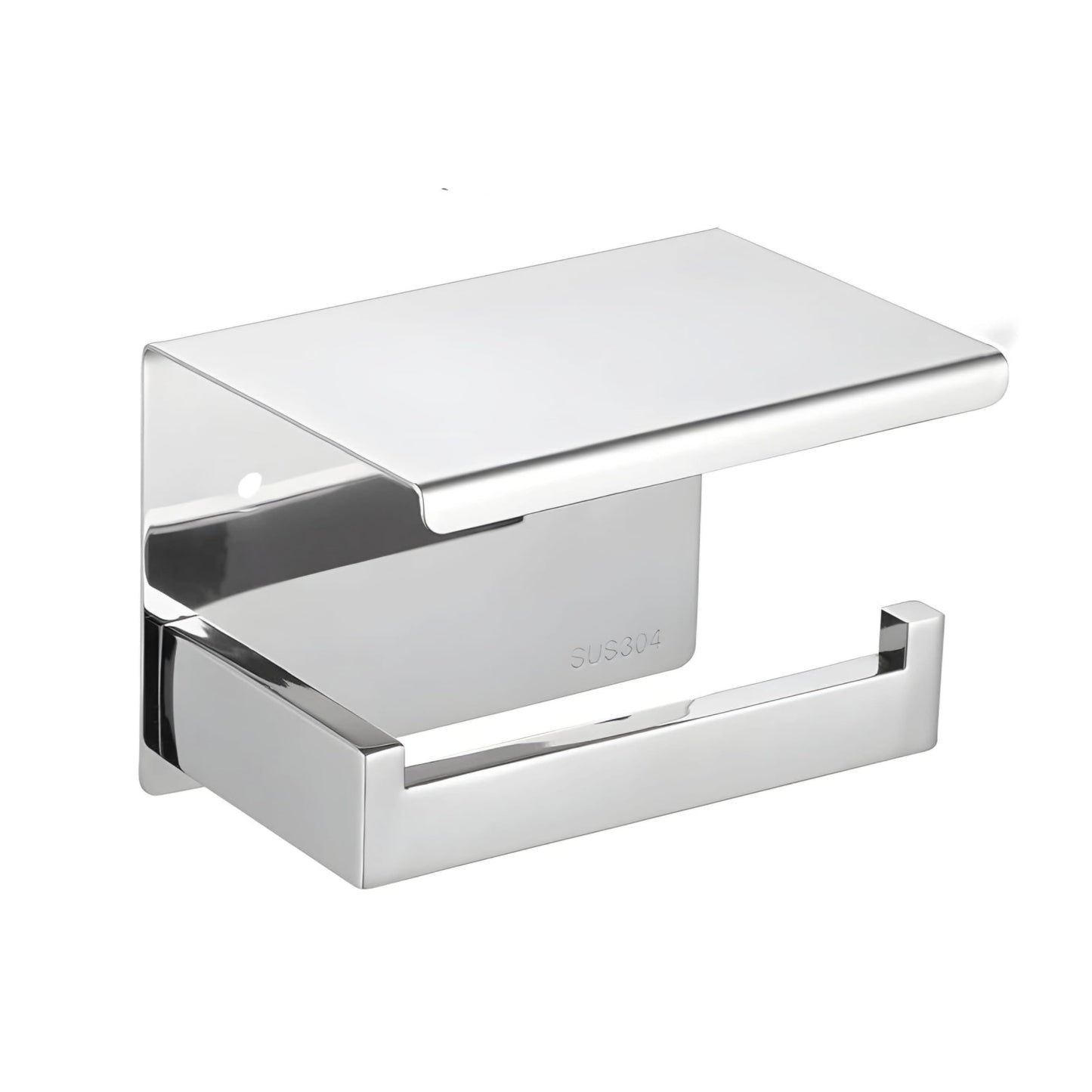 NXUS Stainless Steel Modern Square Style Toilet Paper Holder with Shelf, Toilet Tissue Holders with Phone Shelf Wall Mounted, Toilet Roll Holder with Cover for Kitchen & Bathroom (Chrome)