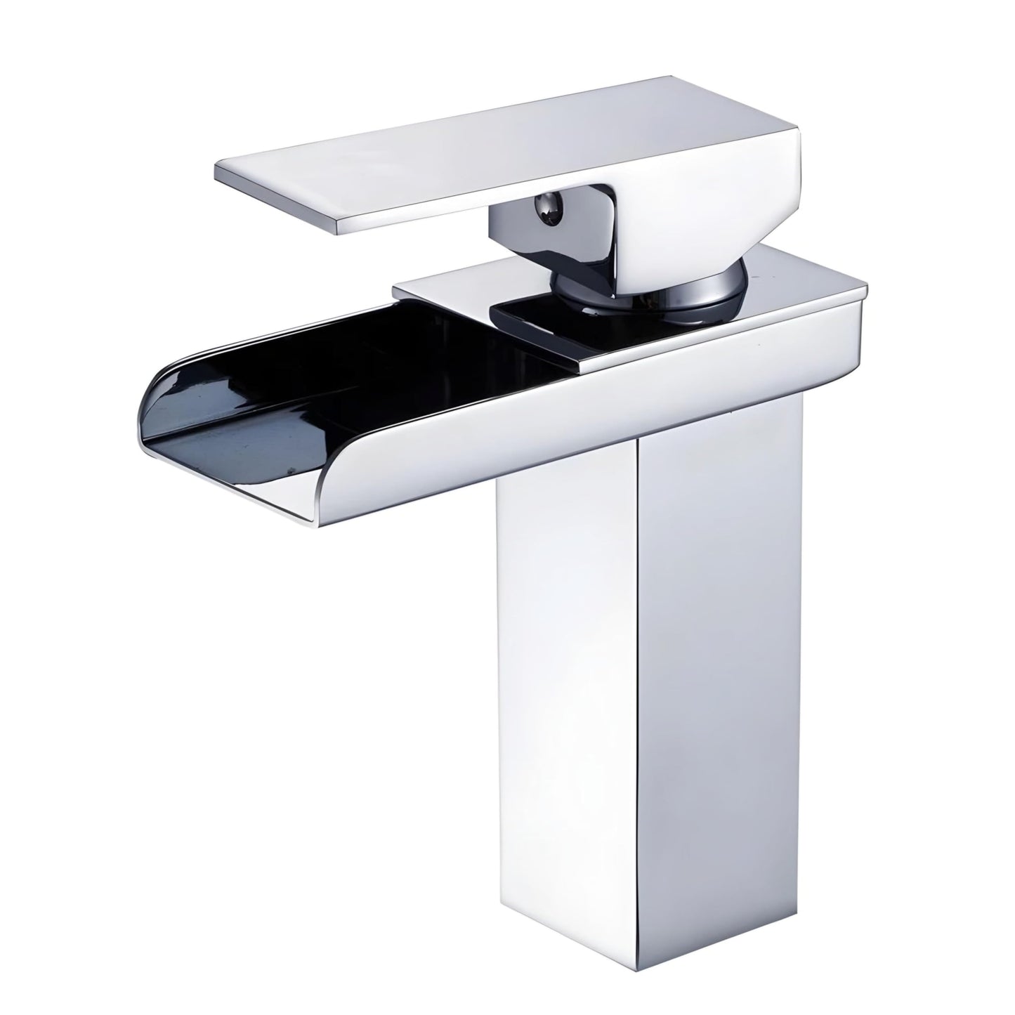 NXUS Waterfall Bathroom Basin Mixer Tap, Single Handle, Hot and Cold Water, Short (Chrome)