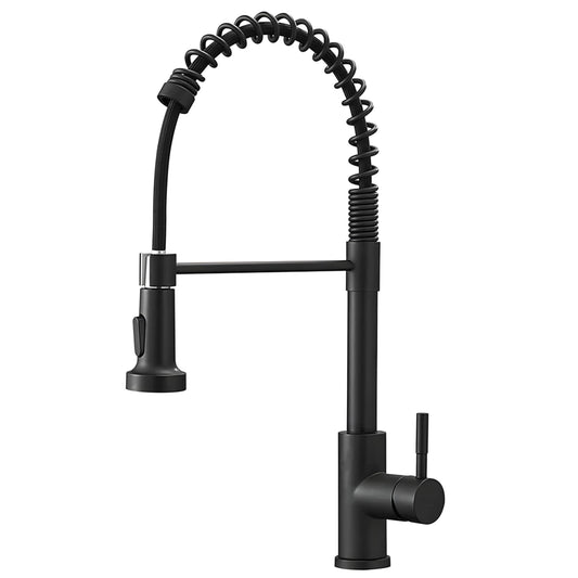 NXUS Kitchen Faucets Low Lead Commercial Solid Single Handle Single Lever Pull Down Sprayer Spring Kitchen Sink Faucet (Black)