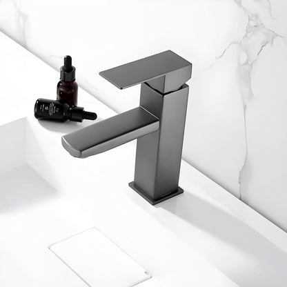 NXUS Bathroom Faucet - Single Hole Modern Bathroom Faucet Black, Lead-Free Stainless Steel Construction, Ceramic Cartridge, Single Handle Bathroom Sink Faucet (Grey)