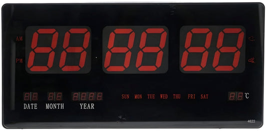 NXUS LED Digital Number Wall Clock with Time, Date, Month, Year, Week, and Temperature Display