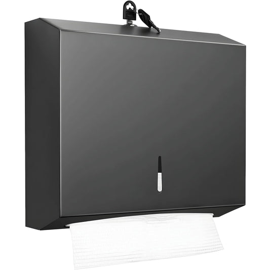 NXUS Stainless Steel Lockable Wall Mounted Paper Towel Dispenser for C/V Fold Towels (Black)