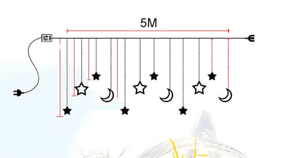 NXUS Star Moon, Christmas Fairy Lights, LED Moon Stars, Star Curtain Lights, Light Fairy Lights, Star Curtain, Christmas, Ramadan, and Party Decoration