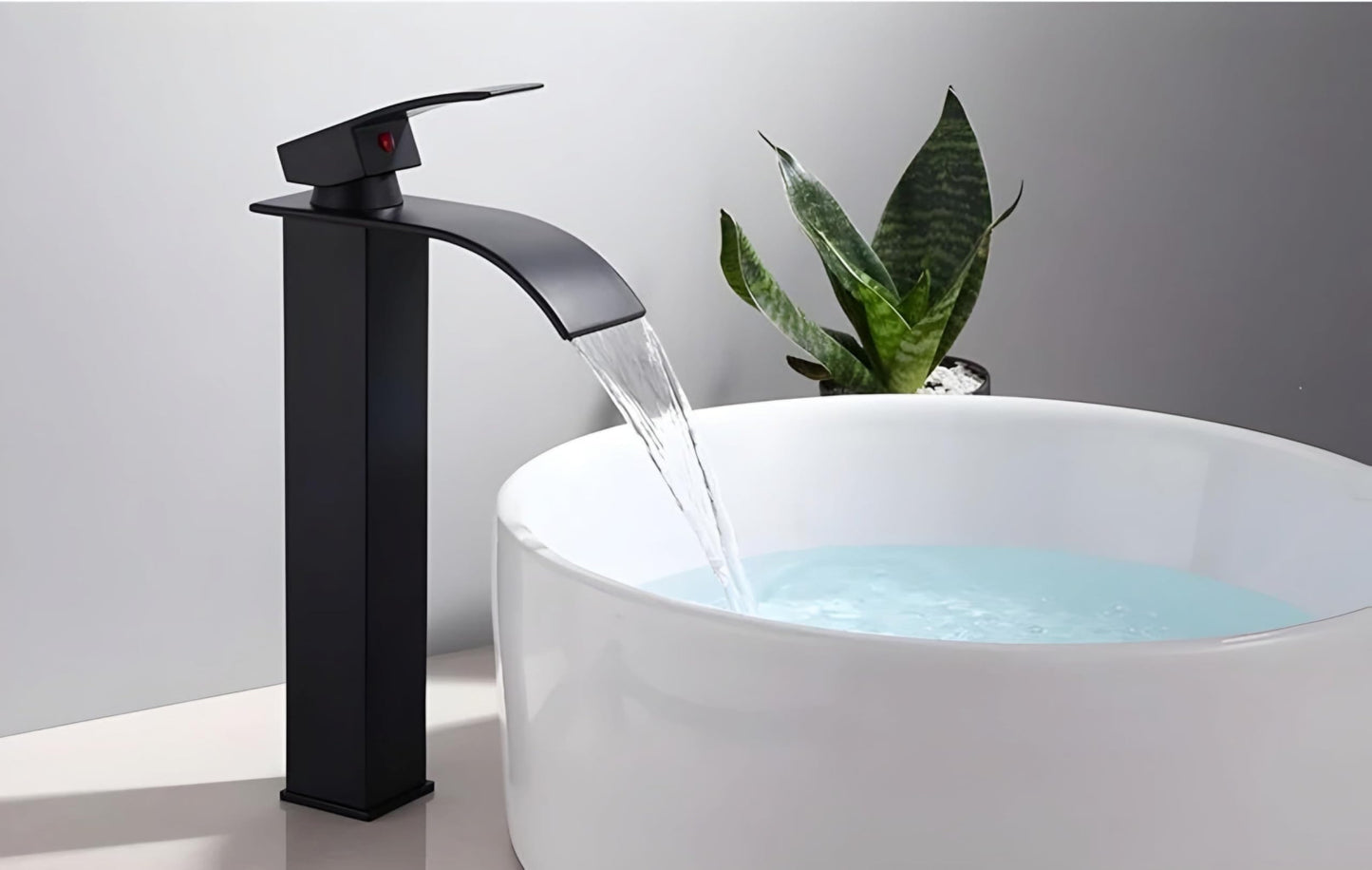 NXUS Waterfall Single Handle Bathroom Vessel Sink Faucet (Black, Tall Black)