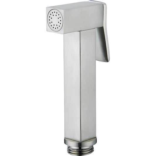 NXUS Square Brass Hand Held Toilet Bidet Sprayer Head Bathroom Shower Bidet Taps Spray Toilet Cleaning Faucet Shattaf (Brushed Silver)