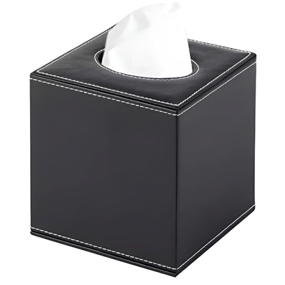 Square PU Leather Tissue Box Holder (Black)