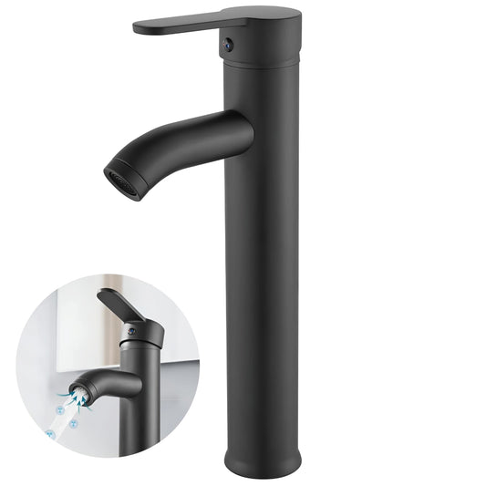 NXUS Stainless Steel Sink Faucet, Leak Proof, Hot Cold, Single Lever (Black, Tall)