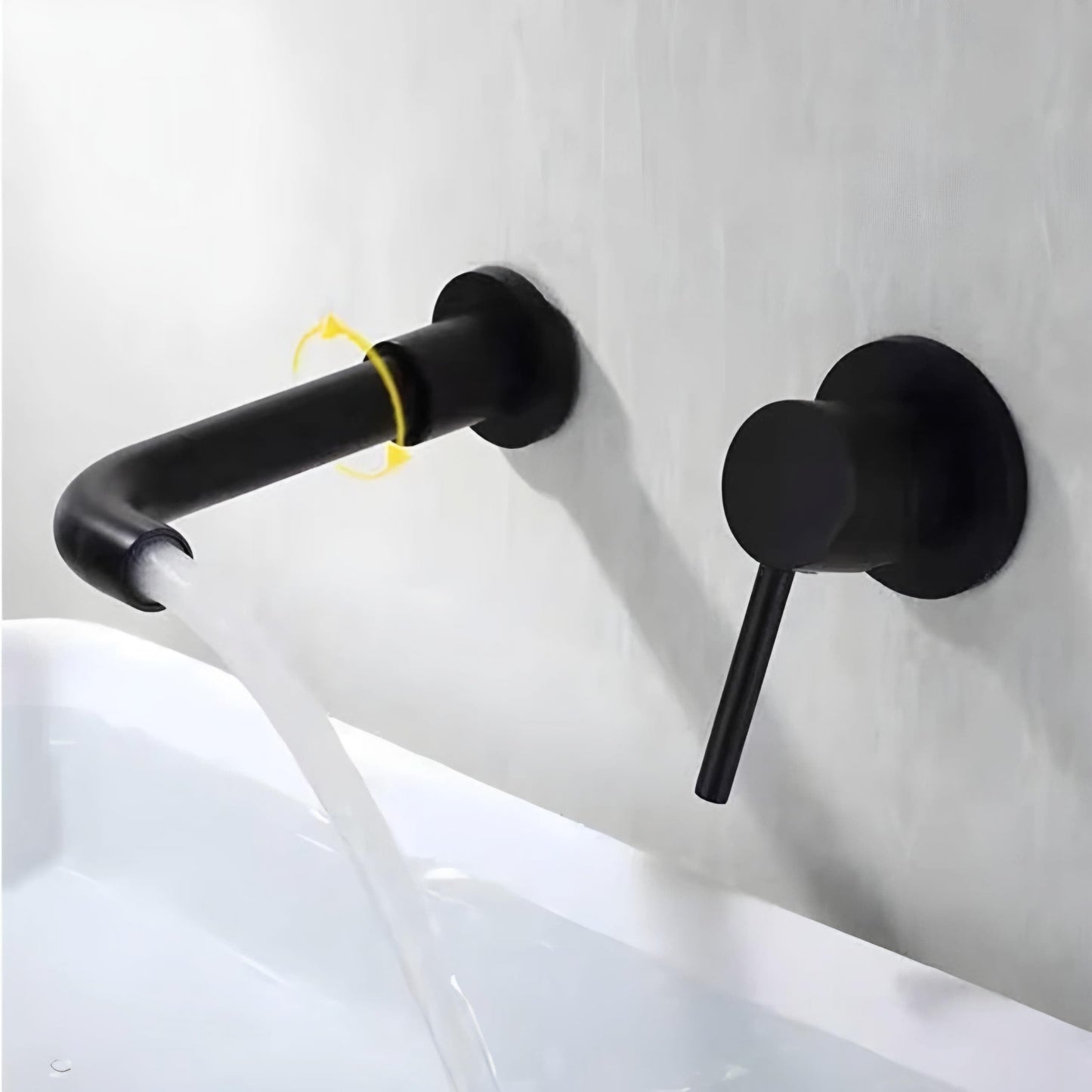 NXUS Basin Mixer Tap Swivel Spout Wall-Mounted Concealed Bathroom Sink Faucet (Black)