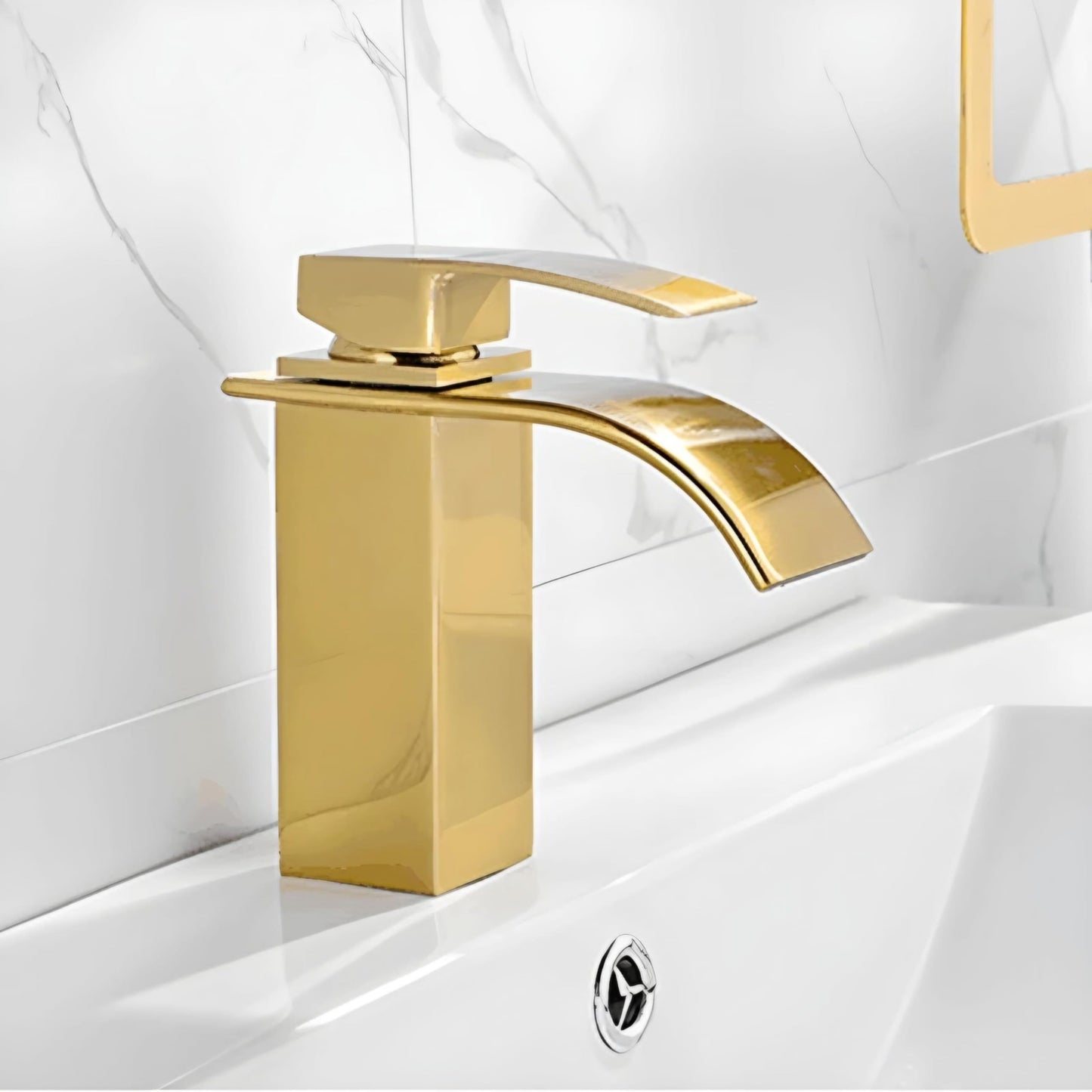 NXUS Waterfall Single Handle Bathroom Vessel Sink Faucet (Gold, Short Gold)