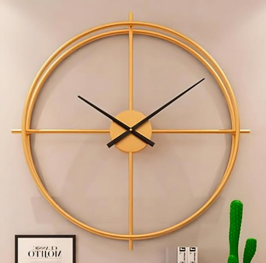 NXUS Modern, minimalist, large, metal wall clock for living rooms that is silent and non-ticking, perfect for offices, hotels, kitchens, and lofts (Golden 60cm)