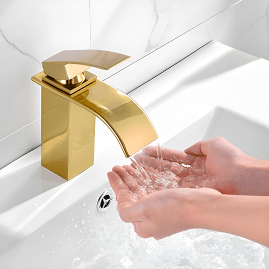 NXUS Waterfall Single Handle Bathroom Vessel Sink Faucet (Gold, Short Gold)