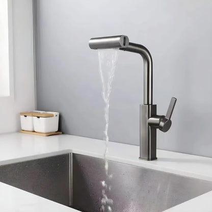 NXUS Water Fall Kitchen Faucet Including a 4-in-1 Kitchen Faucet with a 360° swivel faucet extender, a splash-proof kitchen faucet head replacement, and a high-arc sink faucet Color Brushed