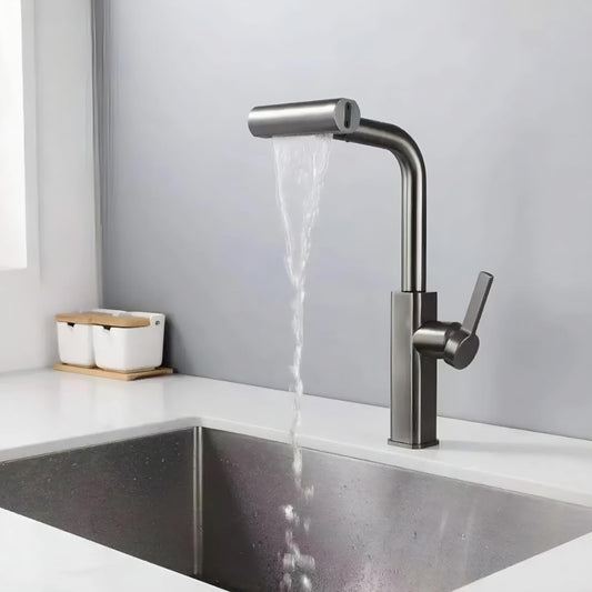 NXUS Water Fall Kitchen Faucet Including a 4-in-1 Kitchen Faucet with a 360° swivel faucet extender, a splash-proof kitchen faucet head replacement, and a high-arc sink faucet Color Grey