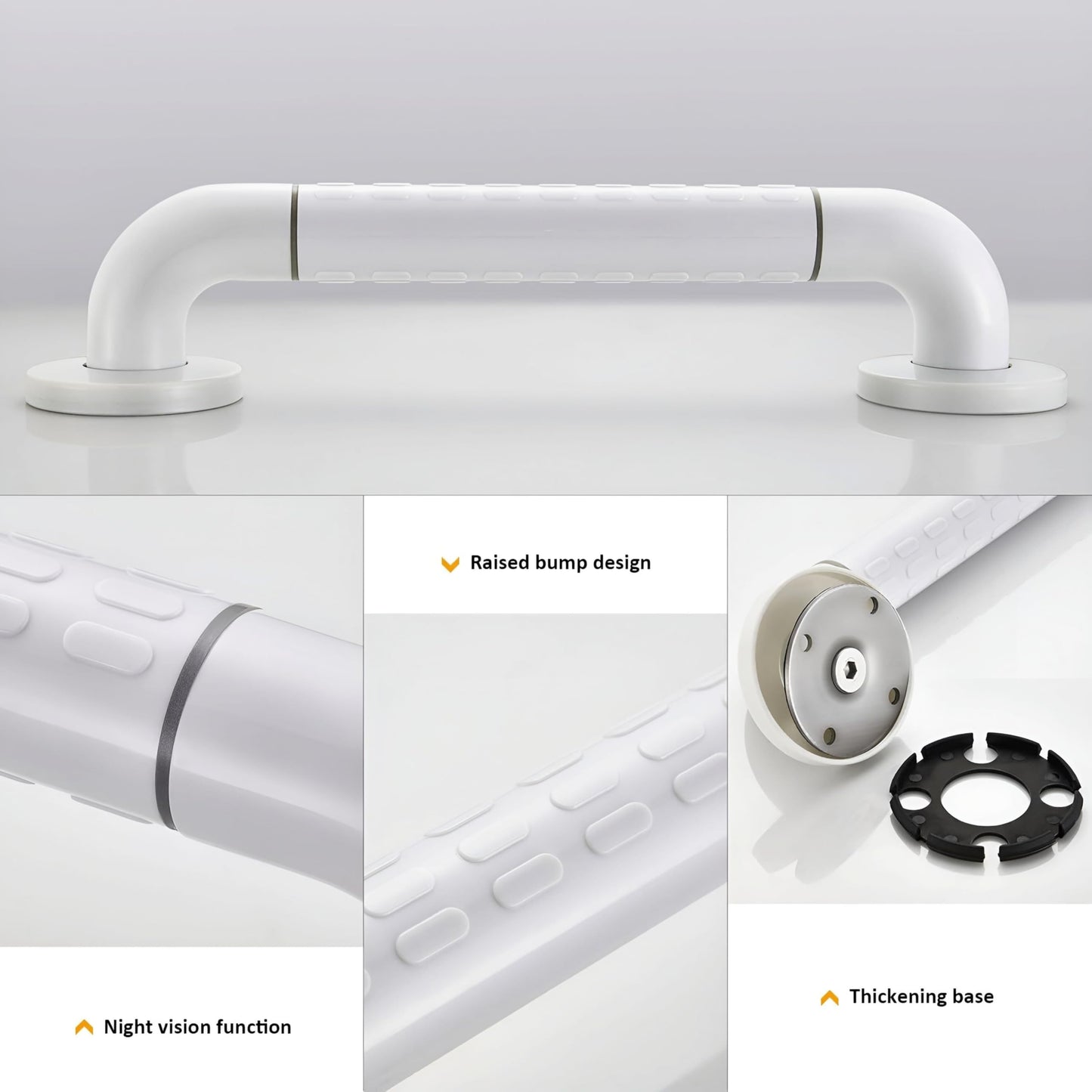 NXUS non-slip grab rail for bathrooms and showers,with white stainless steel and nylon safety handles and a handle bar (White, 45 cm)