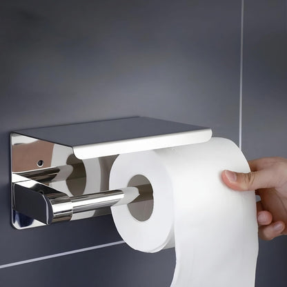 NXUS Toilet Paper Holder with Shelves Toilet Roll Holder with Phone Storage and Stainless Steel Tissue Holder Bathroom Wall Mounted (Chrome)