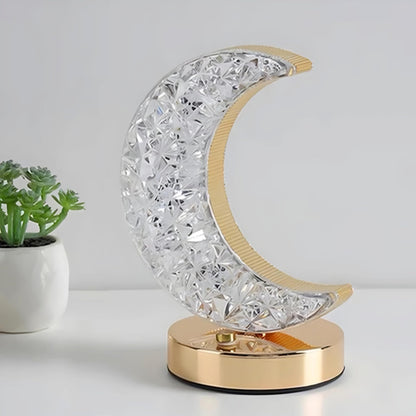 Romantic Crystal Diamond Moon Table Lamp, USB Charging, Portable Acrylic Transparent LED Desk Lamp for Living Room, Bedroom, Cafe, Bars, and Restaurants