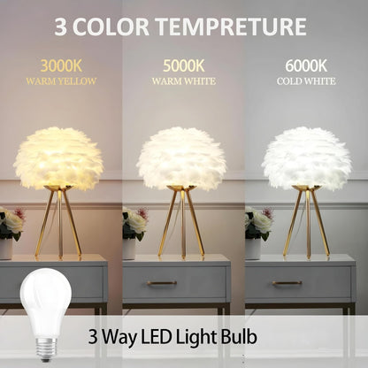 White Feather Lamp Tripod Lamp for for Girls Bedrooms Living Room Aesthetic Decor Desk Lamp Unique Bedside Lamps Large Table Lamp (White)