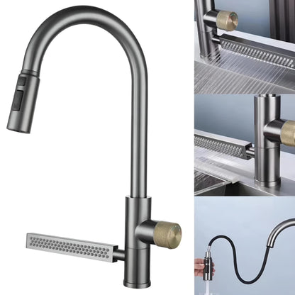 NXUS Stainless Steel Kitchen Faucet, 360° Rotatable, Pull Out Sprayer, Single Handle, Water Spring Waterfall