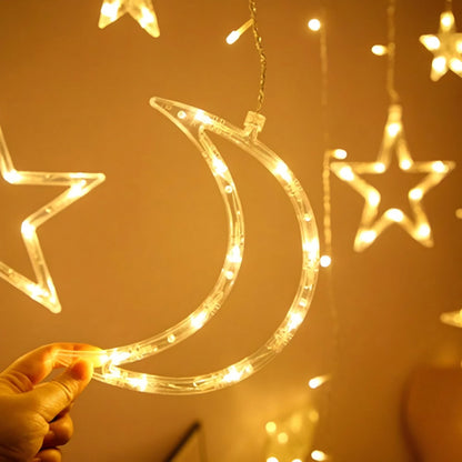 NXUS Star Moon, Christmas Fairy Lights, LED Moon Stars, Star Curtain Lights, Light Fairy Lights, Star Curtain, Christmas, Ramadan, and Party Decoration