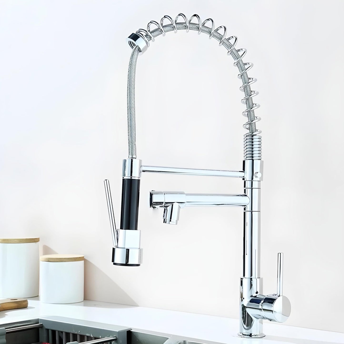 NXUS Single Lever Kitchen Sink Faucet, Pull-Out with Pull-Down Sprayer, Dual Function Hot and Cold Water Swivel