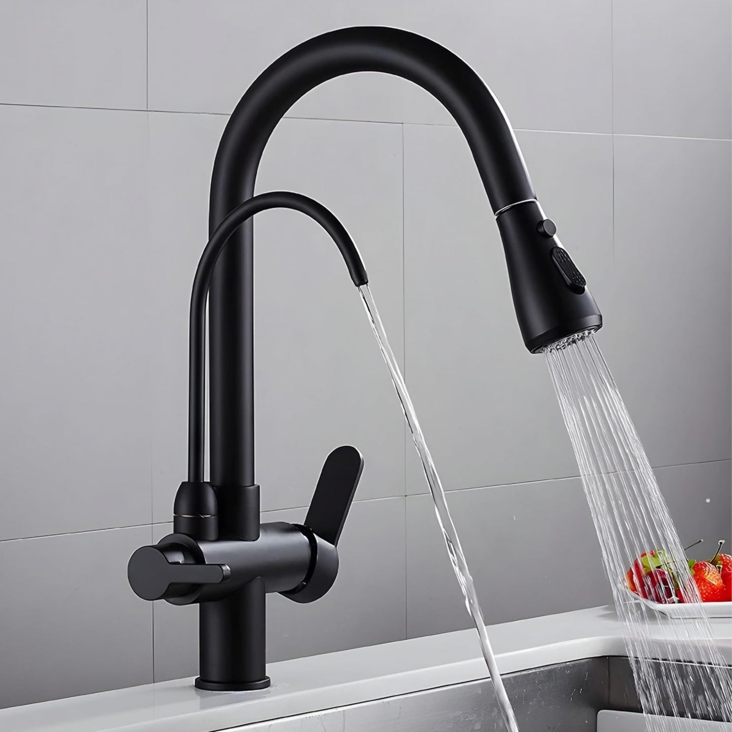 NXUS 3 Way Kitchen Faucet with Pull-out Spray, High Arc Gooseneck, 360° Swivel Spout