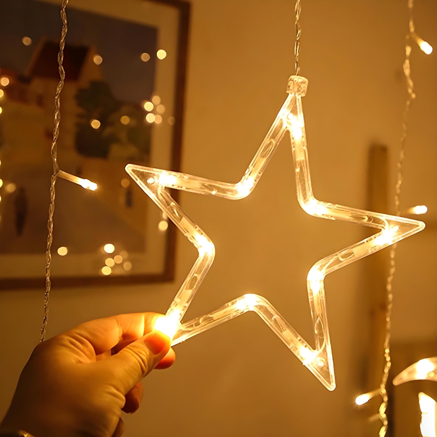 NXUS Star Moon, Christmas Fairy Lights, LED Moon Stars, Star Curtain Lights, Light Fairy Lights, Star Curtain, Christmas, Ramadan, and Party Decoration