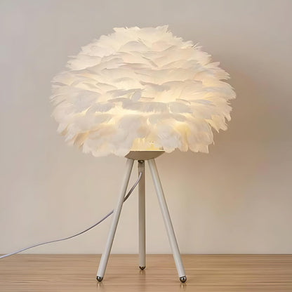 White Feather Lamp Tripod Lamp for for Girls Bedrooms Living Room Aesthetic Decor Desk Lamp Unique Bedside Lamps Large Table Lamp (White)