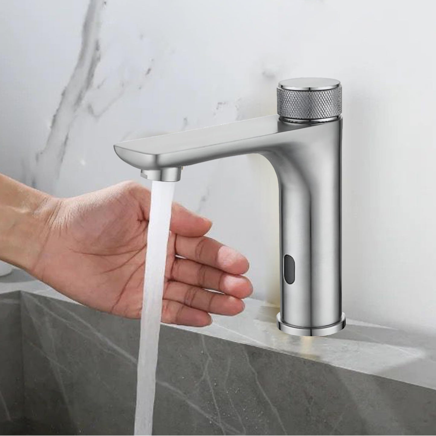 NXUS Basin Mixer Sensor Taps, Automatic Cold and Hot Water Sensor Mixer (Brushed Silver)