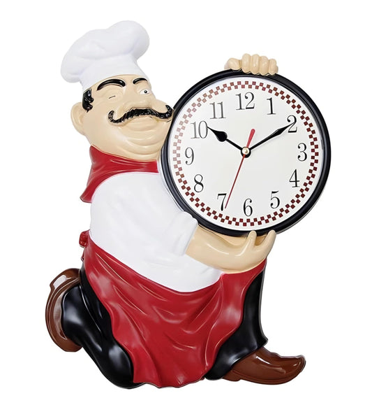 Chef's Decorative Wall-Mounted Clock for Dining Room, Kitchen, Café