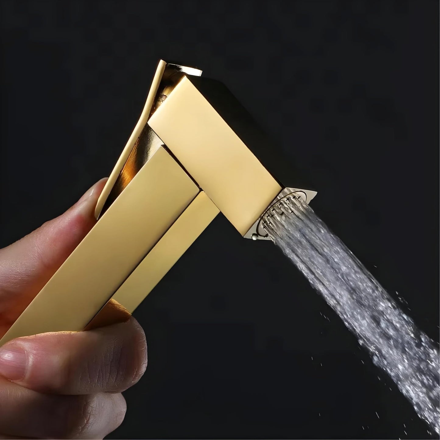 NXUS Square Brass Hand Held Toilet Bidet Sprayer Head Bathroom Shower Bidet Taps Spray Toilet Cleaning Faucet Shattaf (Matte Gold)