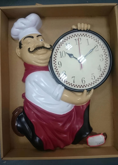 Chef's Decorative Wall-Mounted Clock for Dining Room, Kitchen, Café