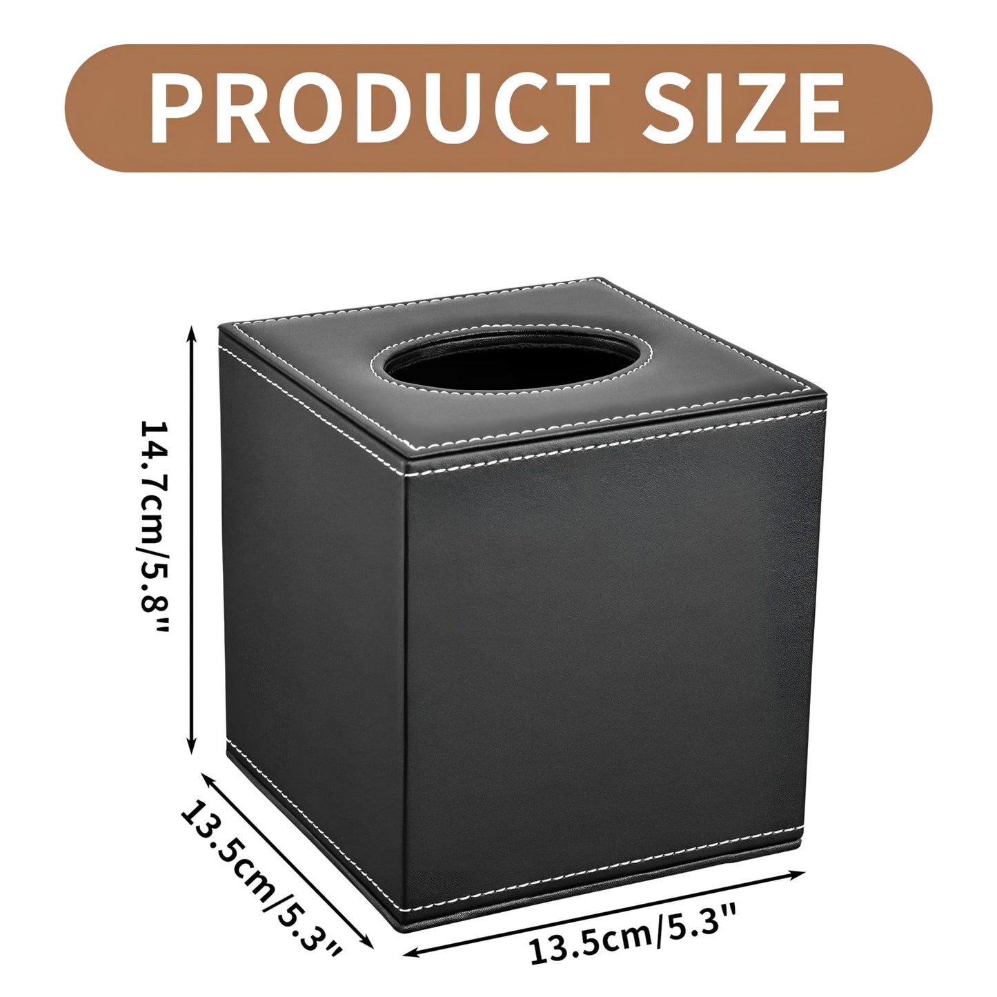 Square PU Leather Tissue Box Holder (Black)