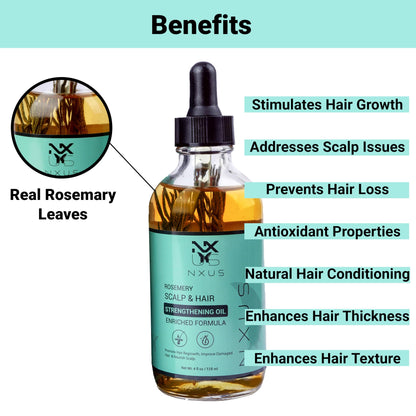 NXUS 118 ml Large Rosemary Oil For Hair Growth To Stop Hair Fall & Receding Hair Line. Scalp & Hair Strengthening Oil. 100% Organic & Natural. Hair Growth.