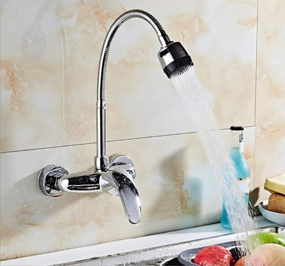 NXUS Kitchen Sink Faucet, Wall Mounted, Single Handle, Chrome Finish, Hot and Cold Water Mixer