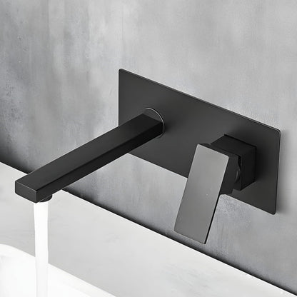 NXUS Wall Mounted Basin Mixer Tap, Single Lever, for Bathroom Sink (Black)