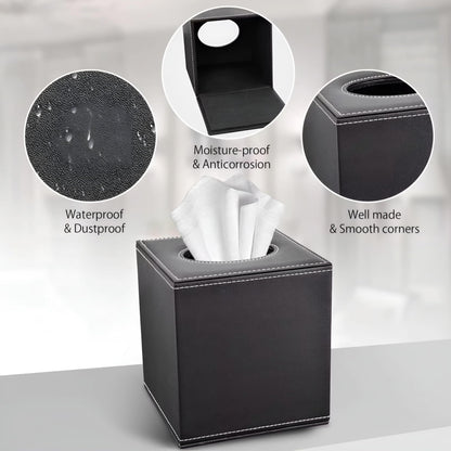 Square PU Leather Tissue Box Holder (Black)