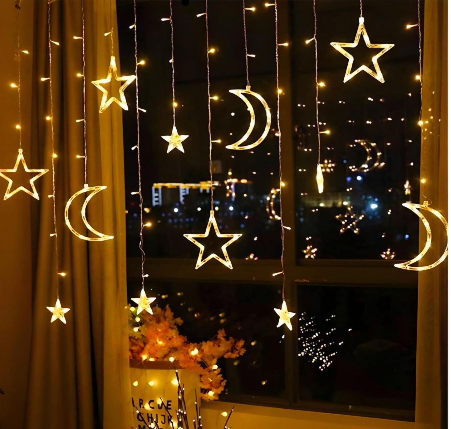 NXUS Star Moon, Christmas Fairy Lights, LED Moon Stars, Star Curtain Lights, Light Fairy Lights, Star Curtain, Christmas, Ramadan, and Party Decoration