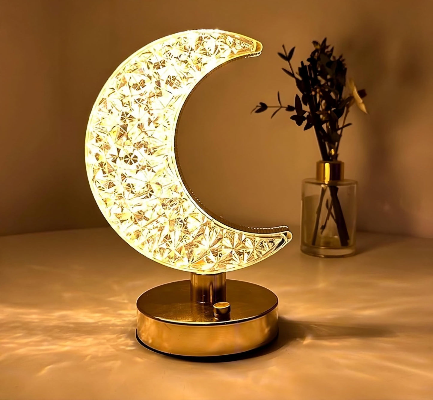 Romantic Crystal Diamond Moon Table Lamp, USB Charging, Portable Acrylic Transparent LED Desk Lamp for Living Room, Bedroom, Cafe, Bars, and Restaurants