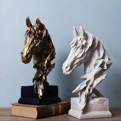 Decorative Home Golden Sculptured Horse Head Statue Crafts, Decorations, Gift Tables, Desktop, Home Office, and Animal Figurines (40cm)