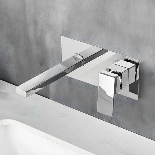 NXUS Wall Mounted Basin Mixer Tap, Single Lever, for Bathroom Sink (Chrome)