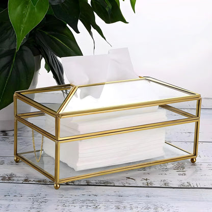 Decorative Glass Napkin Storage Box, Rectangular Clear Glass Paper Tissue Box, and Facial Tissue Holder for Dresser, Bathroom, Bedroom, Office, Bar, and Restaurant