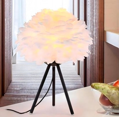 White Feather Lamp Tripod Lamp for for Girls Bedrooms Living Room Aesthetic Decor Desk Lamp Unique Bedside Lamps Large Table Lamp (Black)