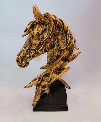 Decorative Home Golden Sculptured Horse Head Statue Crafts, Decorations, Gift Tables, Desktop, Home Office, and Animal Figurines (40cm)